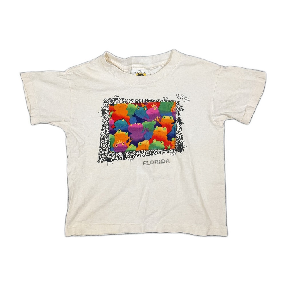 Vintage 90s Yo Wear Florida Rainbow Frogs Graphic T-Shirt Kids Small Off-White